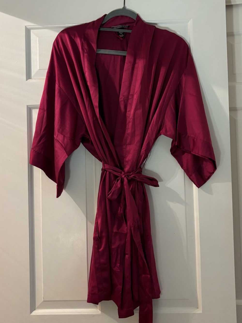 Victoria's Secret Burgundy Satin Kimono Robe with Tie